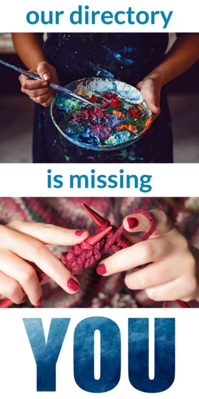 Two makers are shown painting and knitting alongside the text that reads "our directory is missing you"