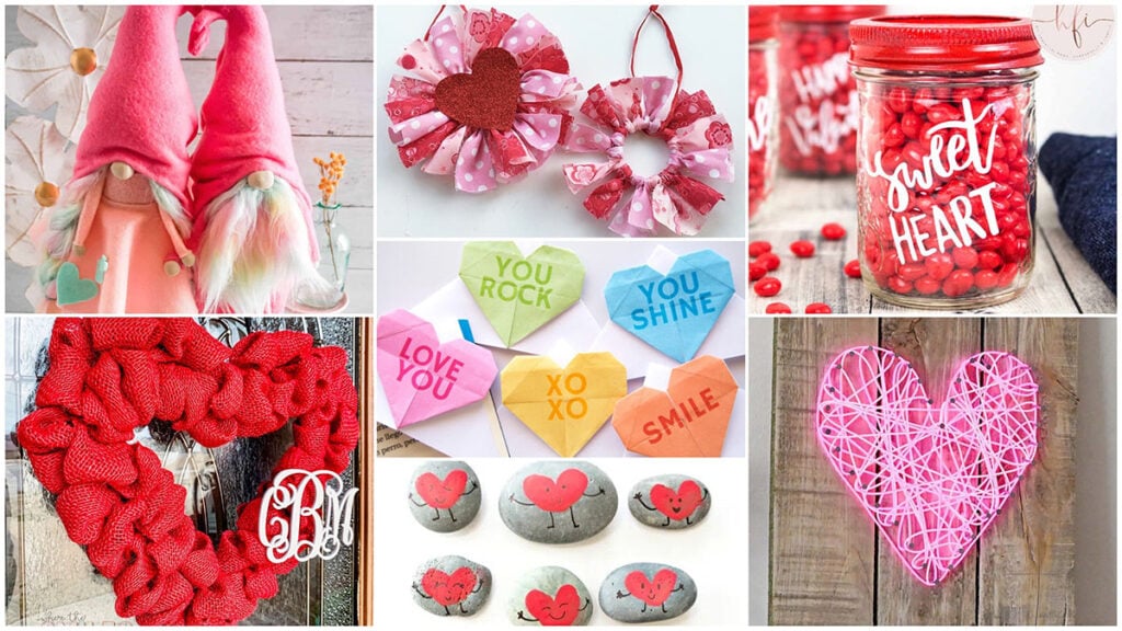 collage of several featured valentine's day crafts and decor ideas