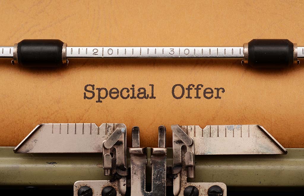 typerwriter with the the text typed "special offer"