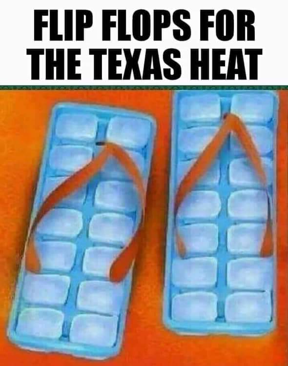 flip flops made of ice trays with text "flip flops for the texas heat"