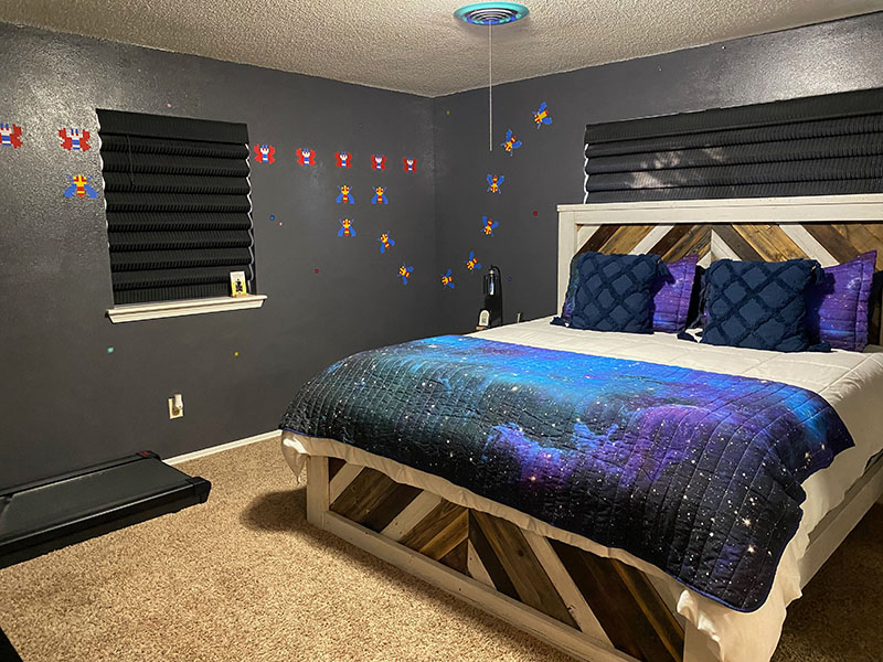 video game themed bedroom at gamer haven