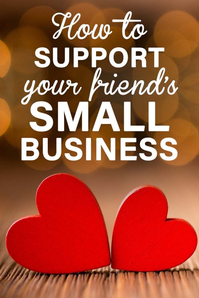Title screen with two wooden red hearts sitting on a wood table beneath the text "How to support your friend's small business"