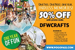 pogo pass is half off and offers free admission to a variety of places when you use the code DFWCRAFTS