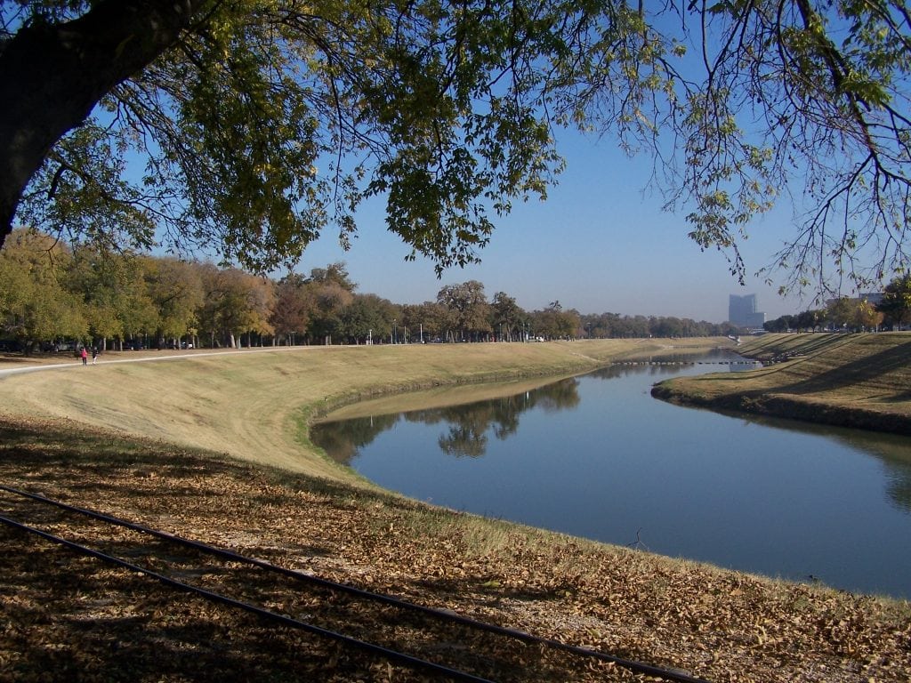 The trinity river curves around scenic trinity park