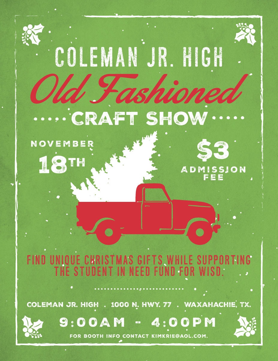 event flyer for coleman jr high old fashioned craft show. details at link