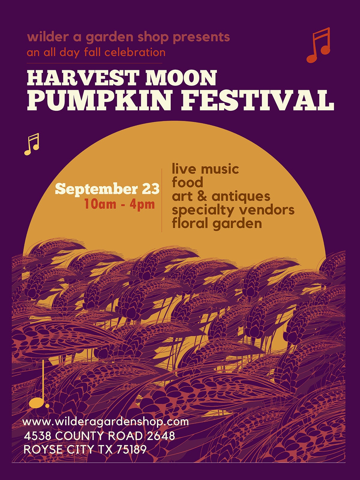 event flyer for Harvest Moon Pumpkin Festival, details at link