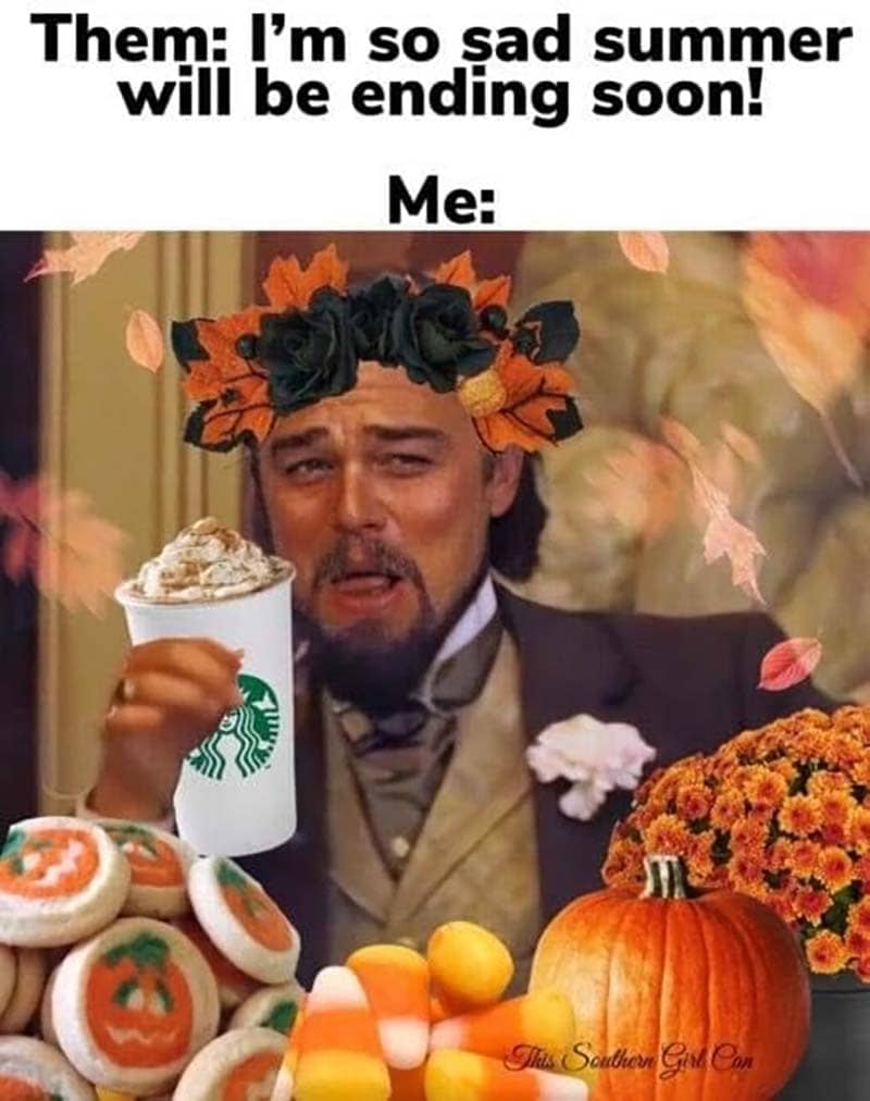 Leo meme covered in pumpkins and pumpkin spice things