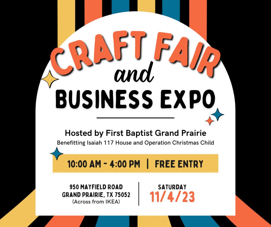 event flyer for craft fair and business expo, details a link
