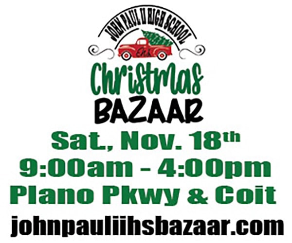 event flyer for JPII Christmas Bazaar, details at link