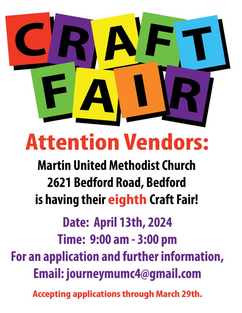event flyer for martin united methodist church craft fair 2024, details at link