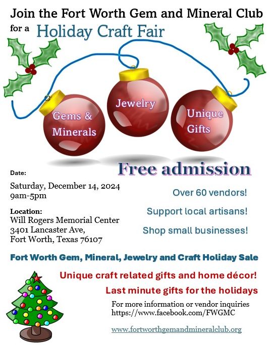 Fort Worth Gem, Mineral, Jewelry, and Craft Holiday Sale – DFW Craft Shows