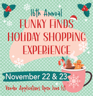 event flyer for funky finds holiday experience, details at link
