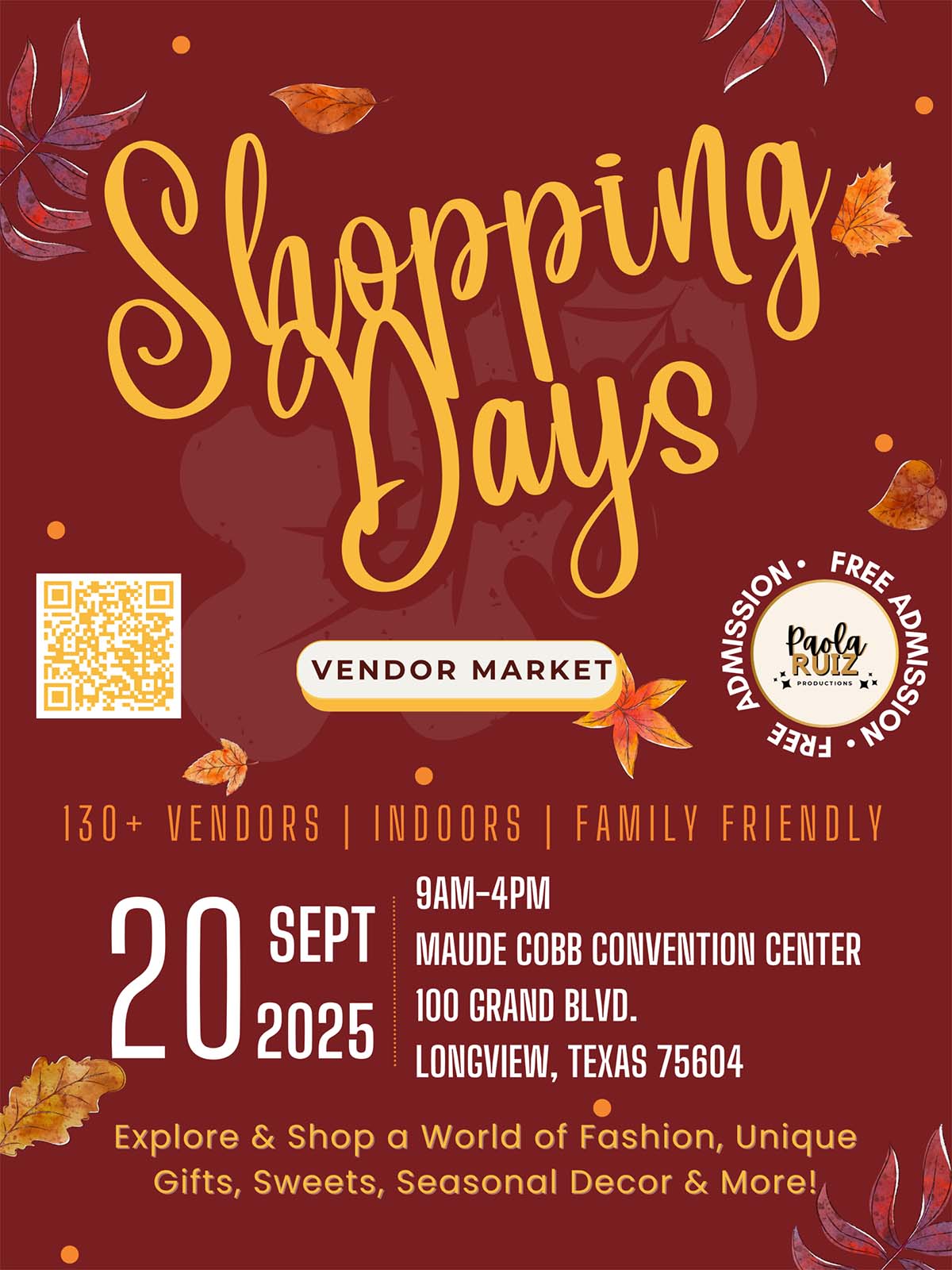 event flyer for shopping days fall edition longview, details at link