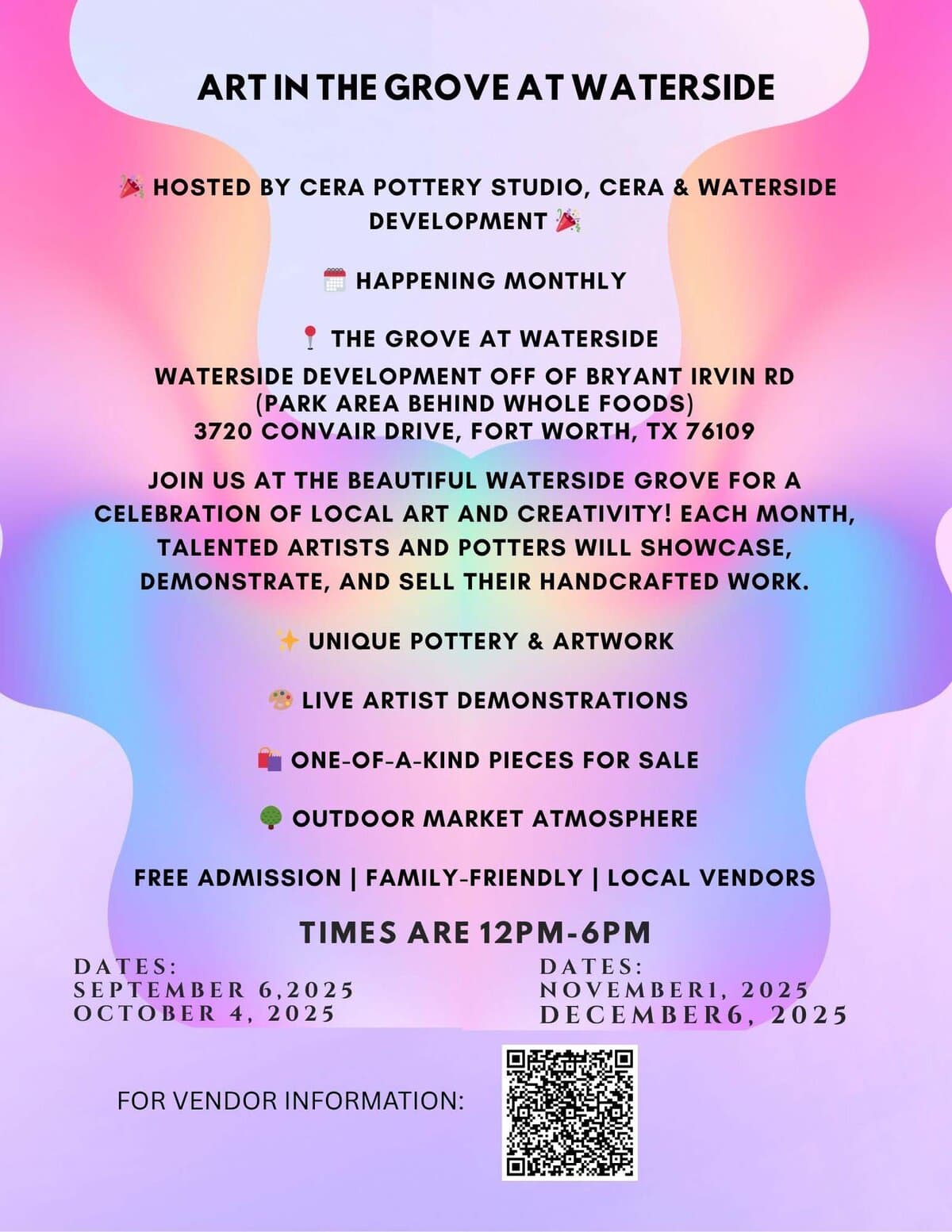 event flyer for art in grove, details at link