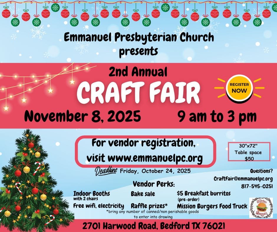 event flyer for emmanuel fall craft fair, details at link