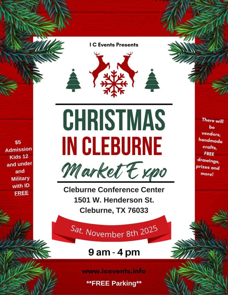 event flyer for christmas in cleburne market expo, details at link