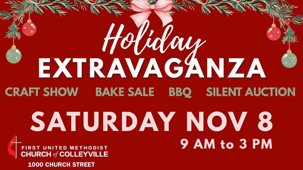 event flyer for holiday extravaganza fumc colleyville, details at link
