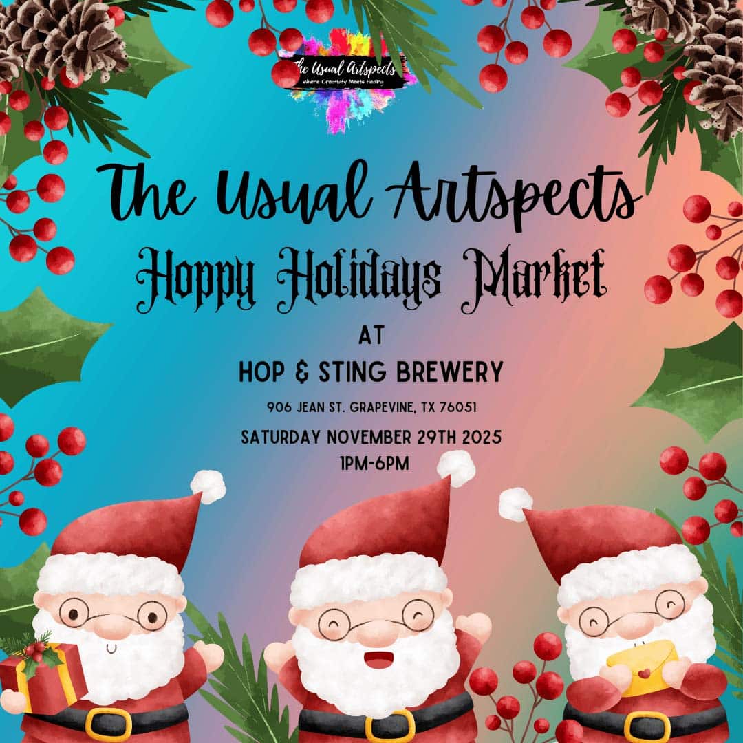 event flyer for the usual artspects hoppy holidays market, details at link