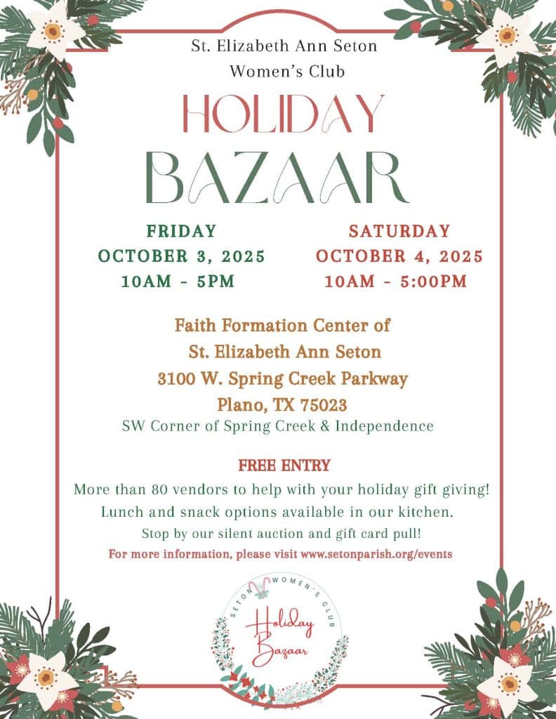 event flyer for st elizabeth ann seton holiday bazaar, details at link