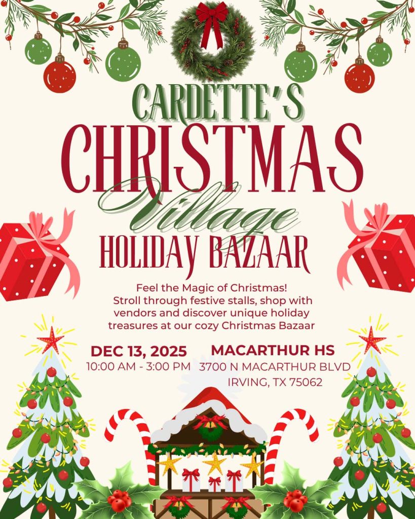 event flyer for cardette's christmas village, details at link