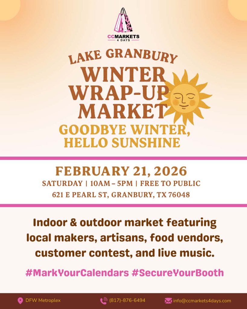 event flyer for CC Markets 4 Days Lake Granbury Winter Wrap Up Market, details at link