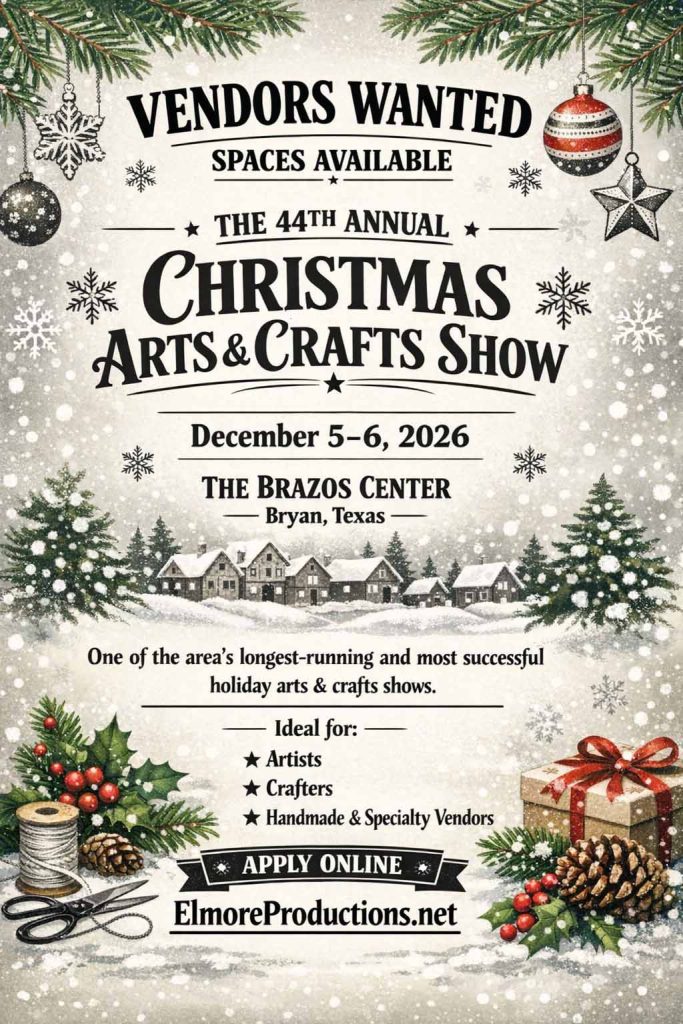 event flyer for brazos christmas arts and crafts show, details at link