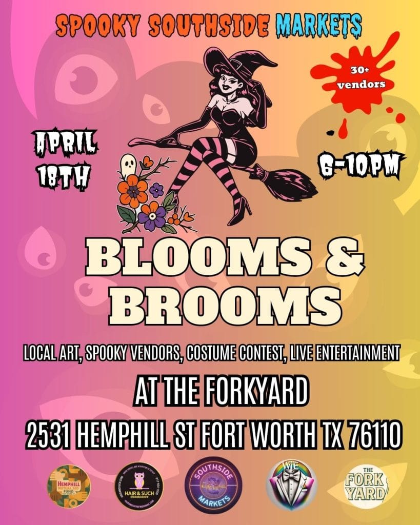 event flyer for blooms and brooms, details at link
