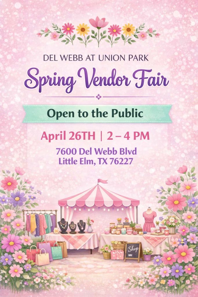 event flyer for del webb spring vendor fair, details at link