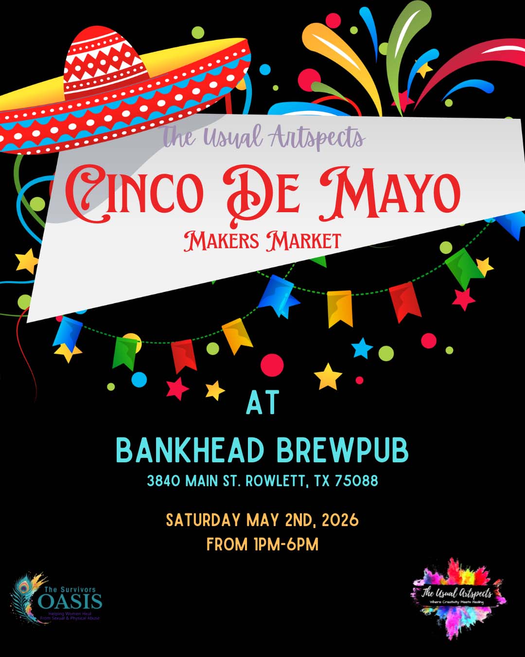 event flyer for Cinco de Mayo Brew Garden Artisan Market, details at link