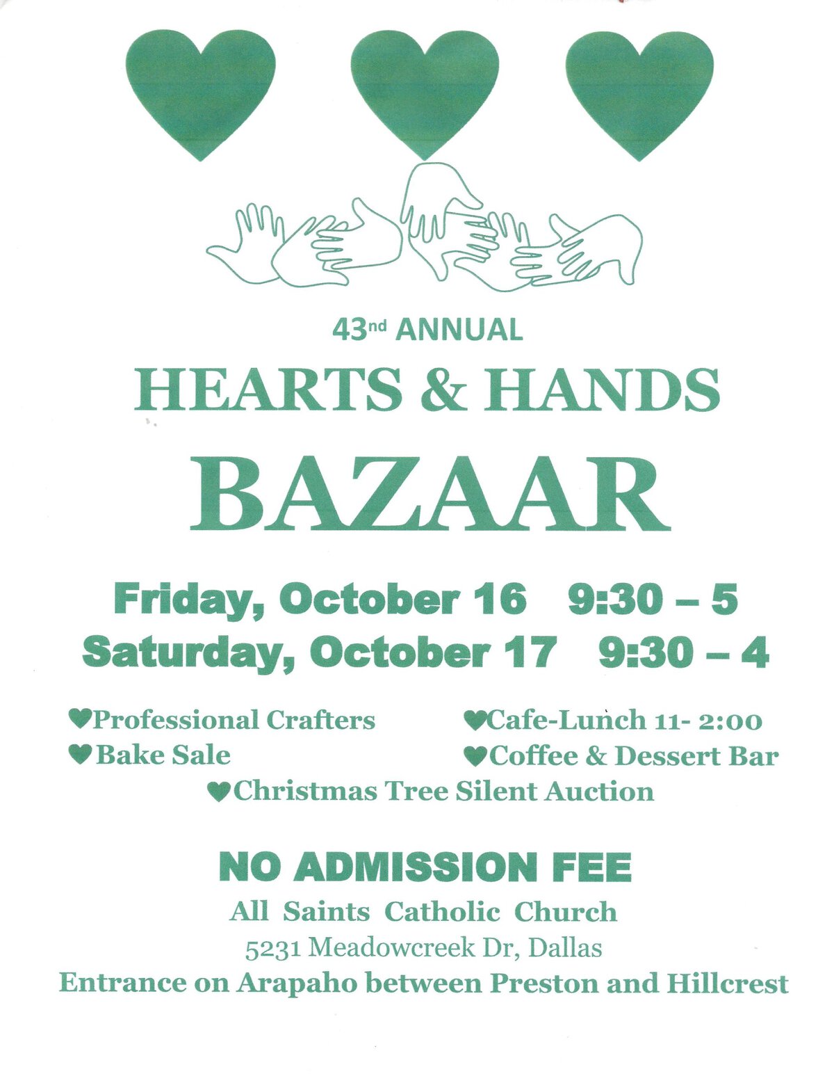 event flyer for hearts and hands bazaar, details at link
