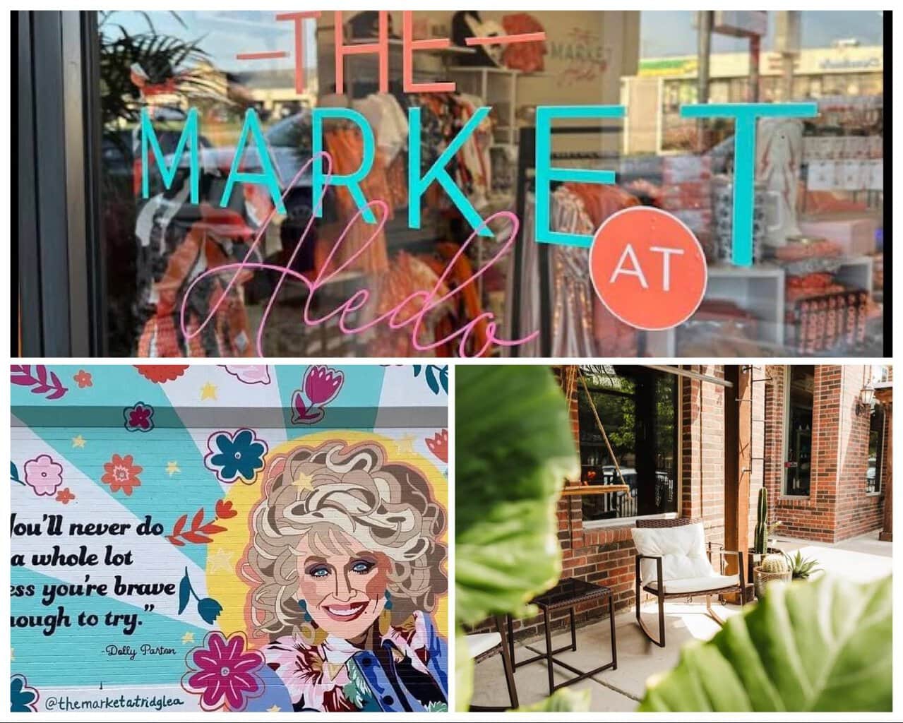 collage shows art, signage, and storefront images from The Markets 3 locations
