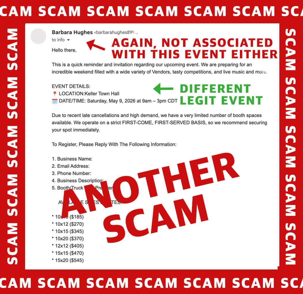 a scam email is framed in a red border with the words scam pasted all over the image