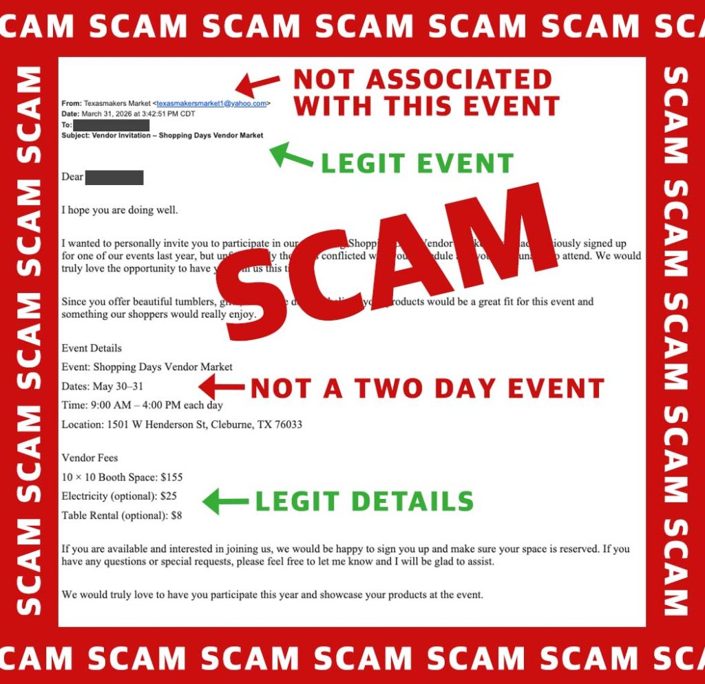a scam email is framed in a red border with the words scam pasted all over the image