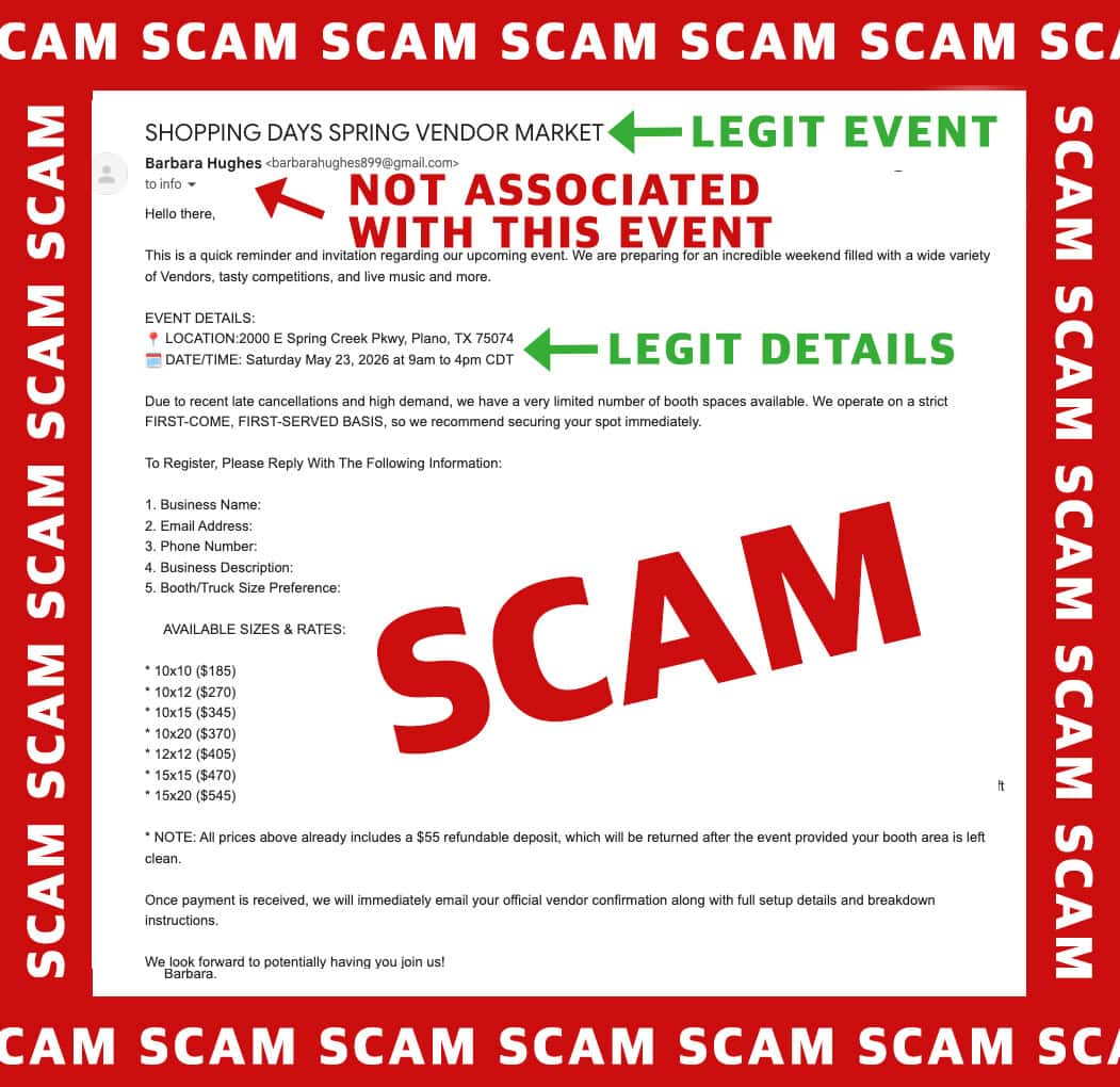 a scam email is framed in a red border with the words scam pasted all over the image