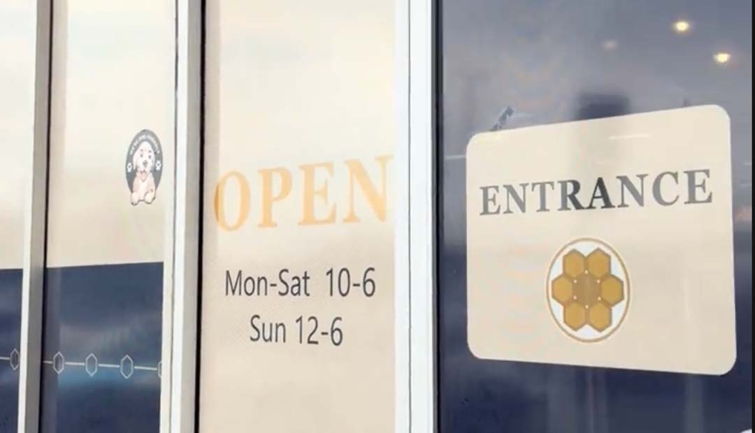 close up shot of shop doors showing the NRH Hive Collective hours