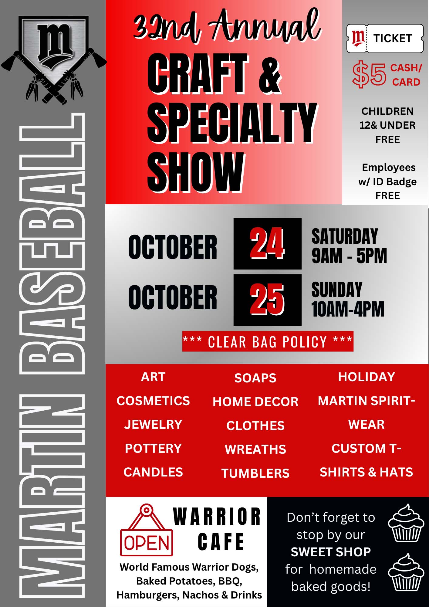 event flyer for Martin Baseball Craft Show, details at link