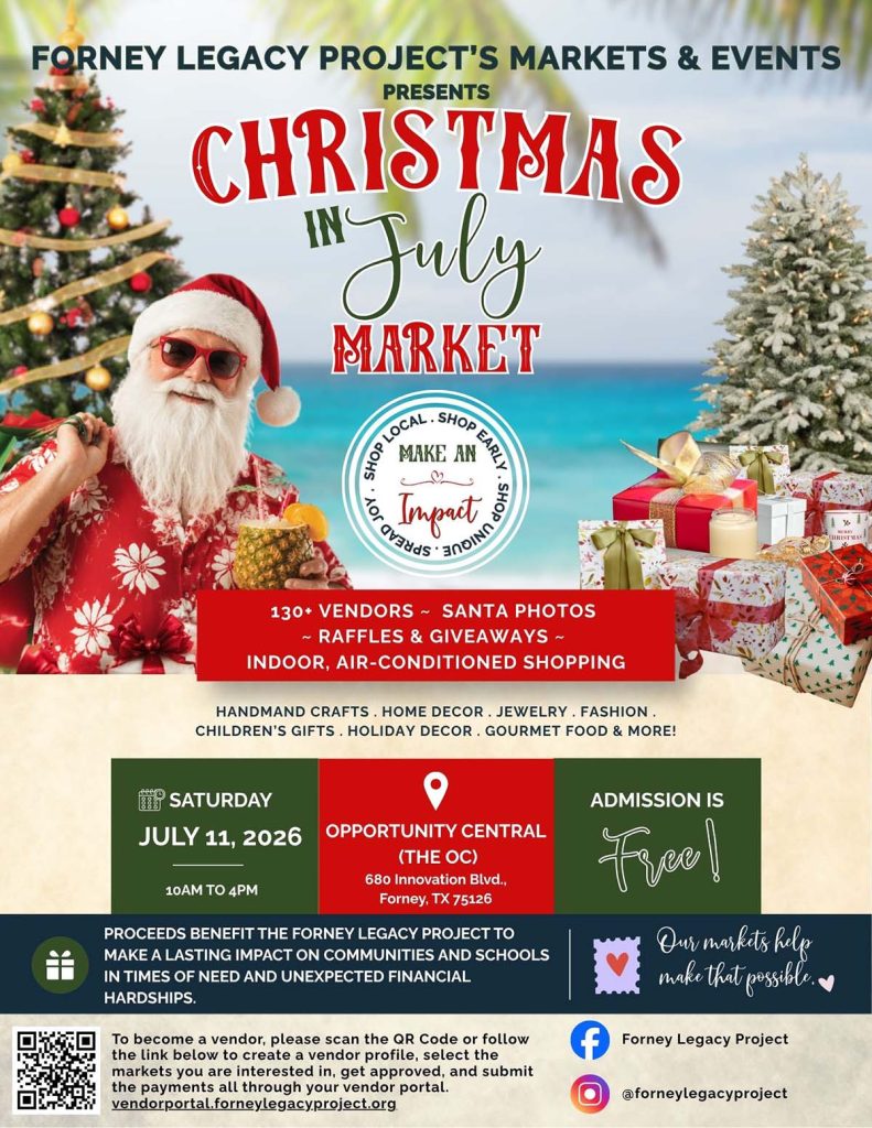 event flyer for christmas in july, details at link