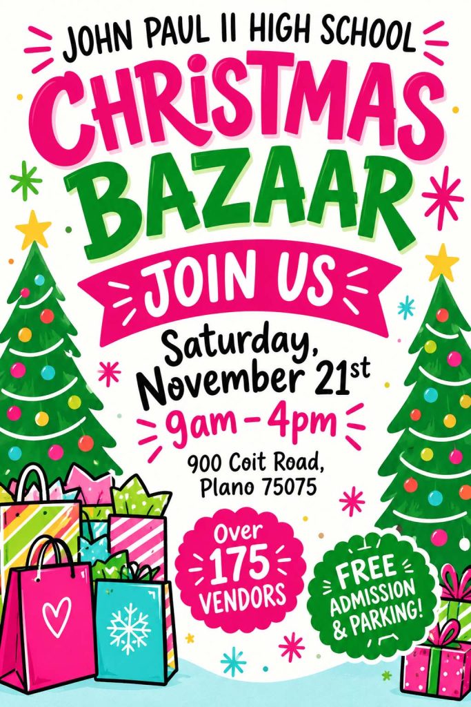 event flyer for john paul II christmas bazaar, details at link