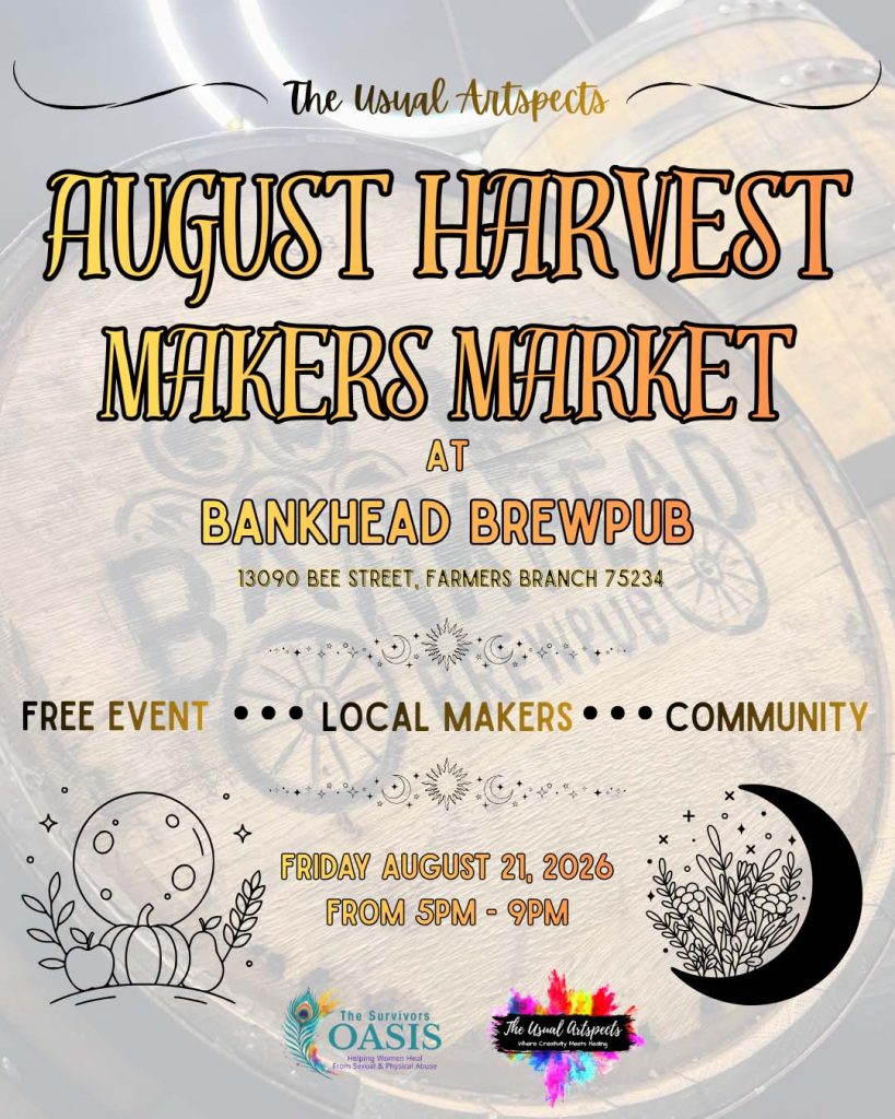 Event flyer for August harvest makers, market, details at link