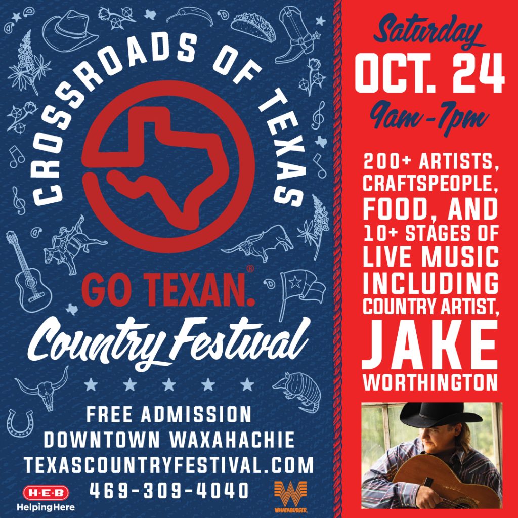 Event flyer for crossroads of Texas go Texan country festival, details at link