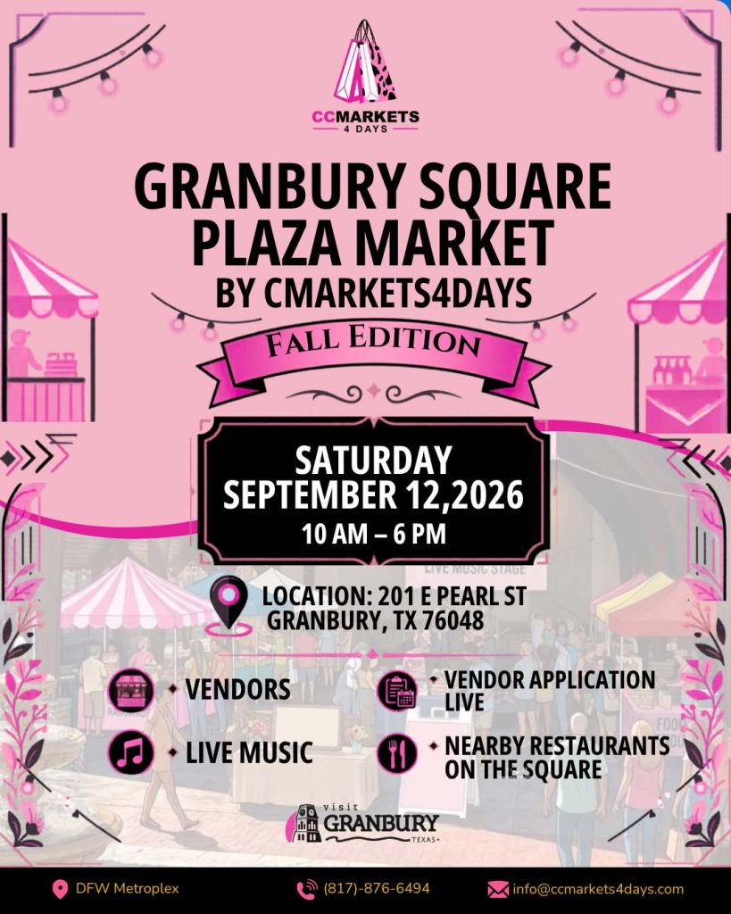 event flyer for granbury square plaza market, details at link