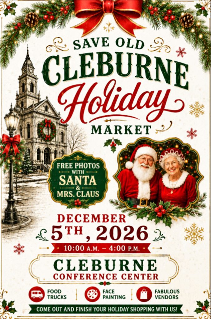 event flyer for cleburne holiday market, details at link