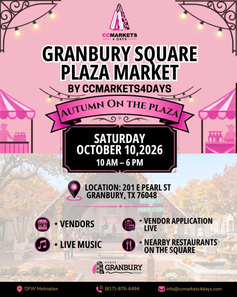 event flyerfor Granbury Square Plaza Market, details at link