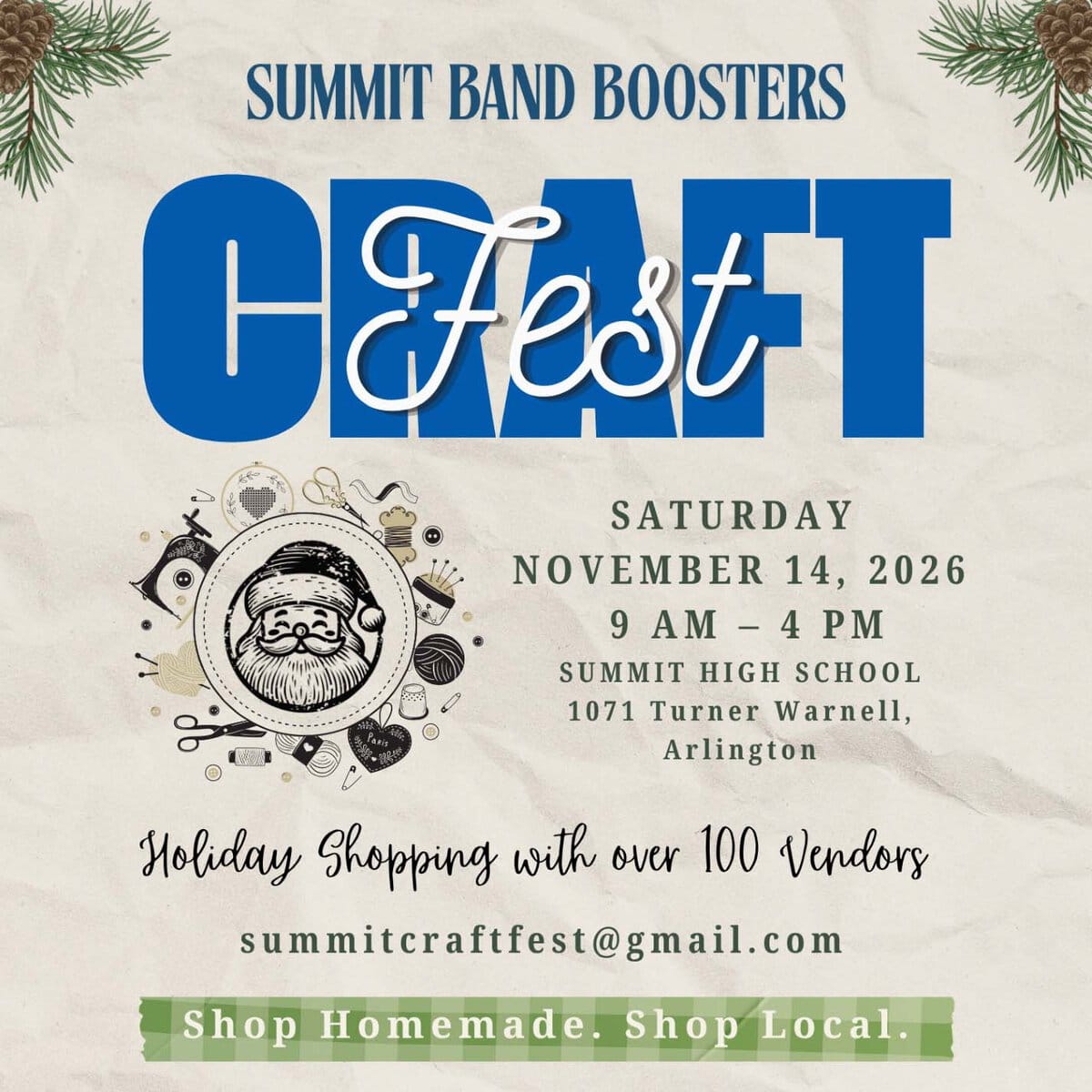 event flyer for Summit Band Boosters Craft Fest, details at link