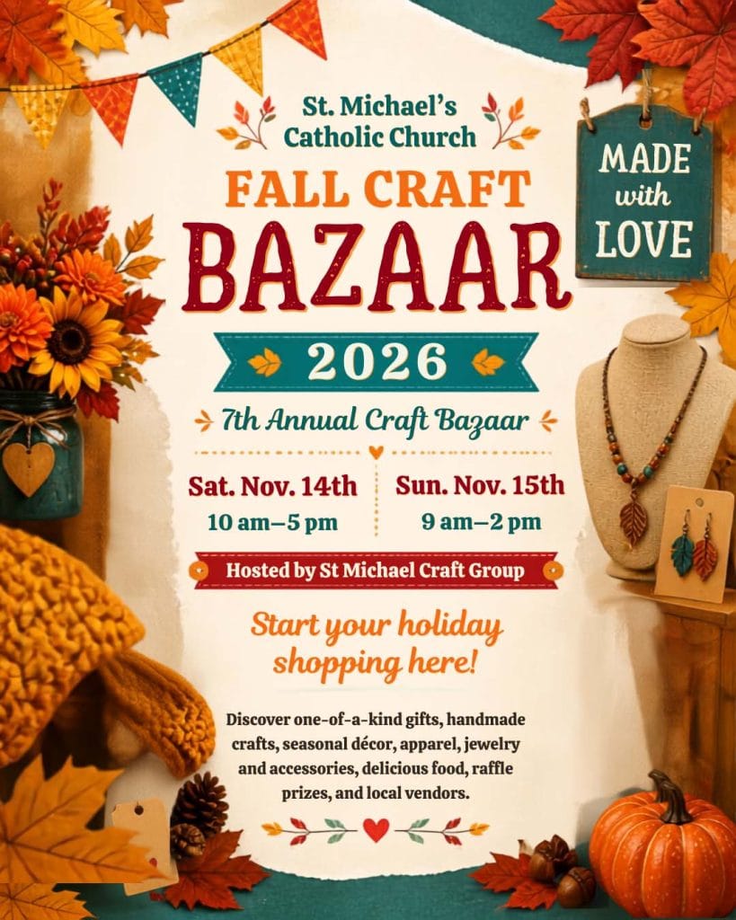 event flyer for St Michaels Fall Craft Bazaar, details at link